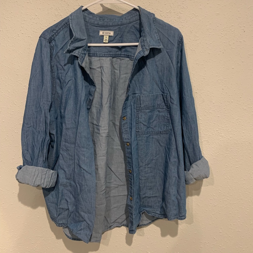 Susina Chambray Denim Button Up Shirt XL